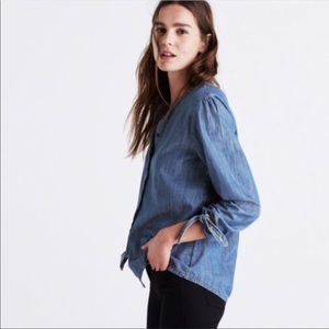 Madewell Tie Sleeve Chambray Button Front Top